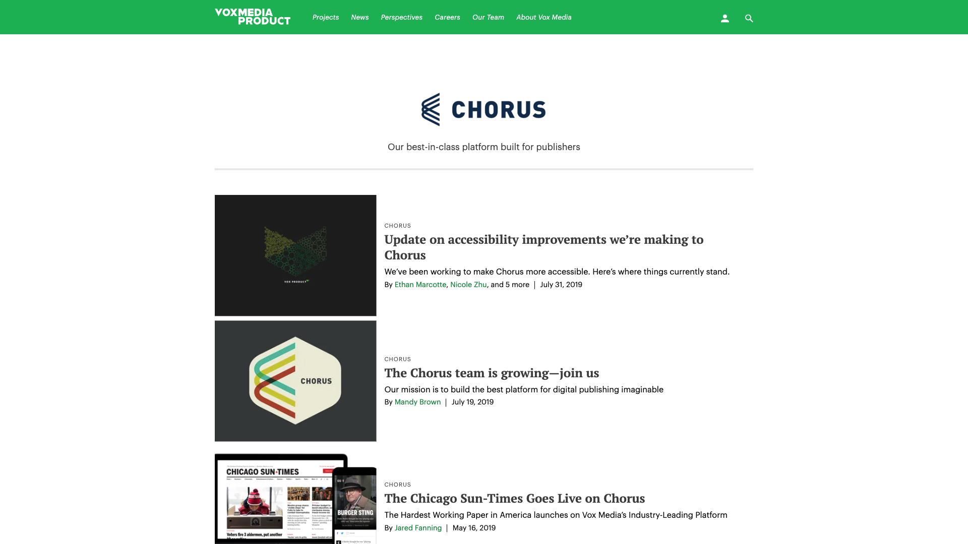 Chorus Website Homepage