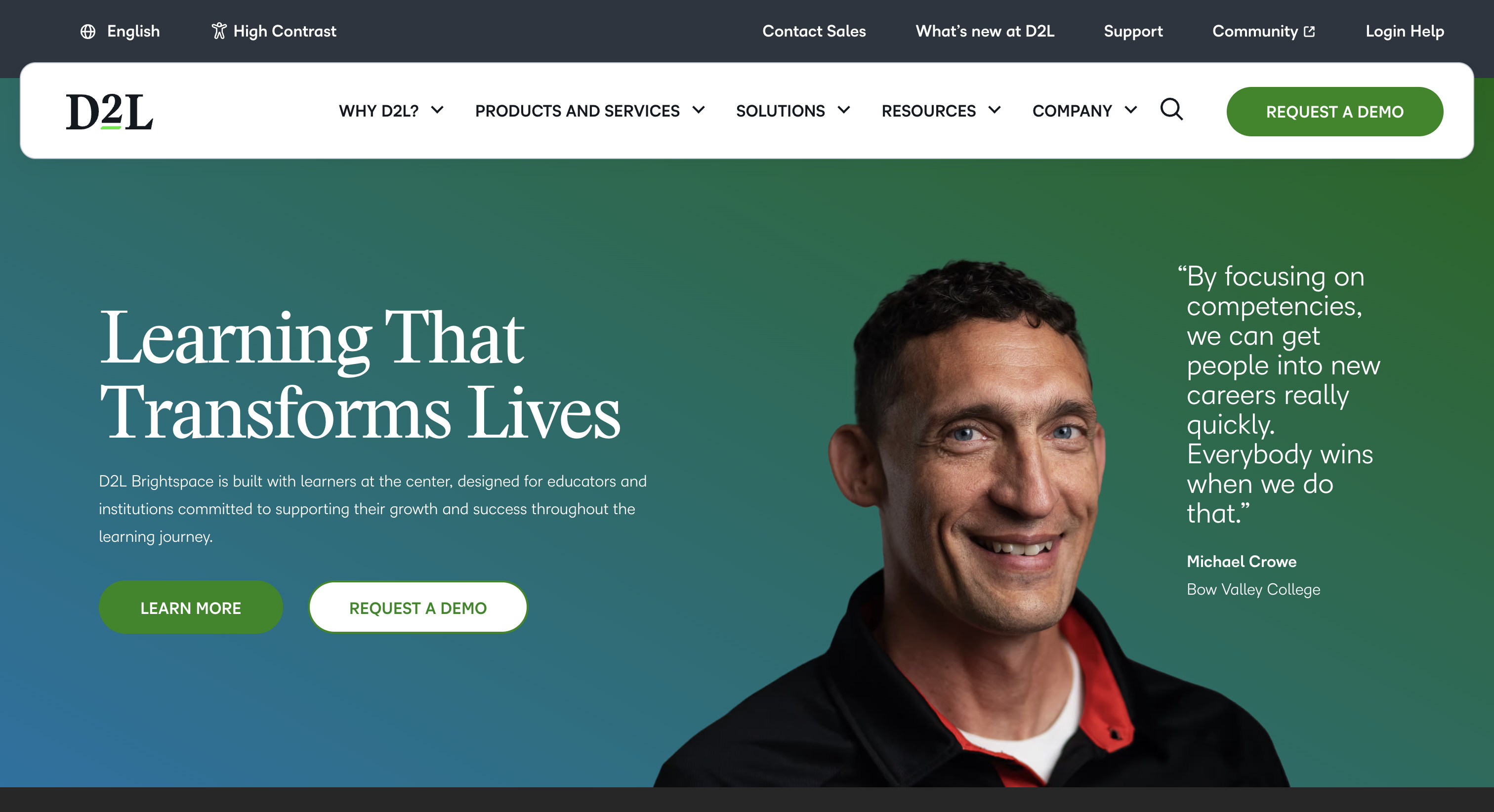 Desire2Learn Website Homepage