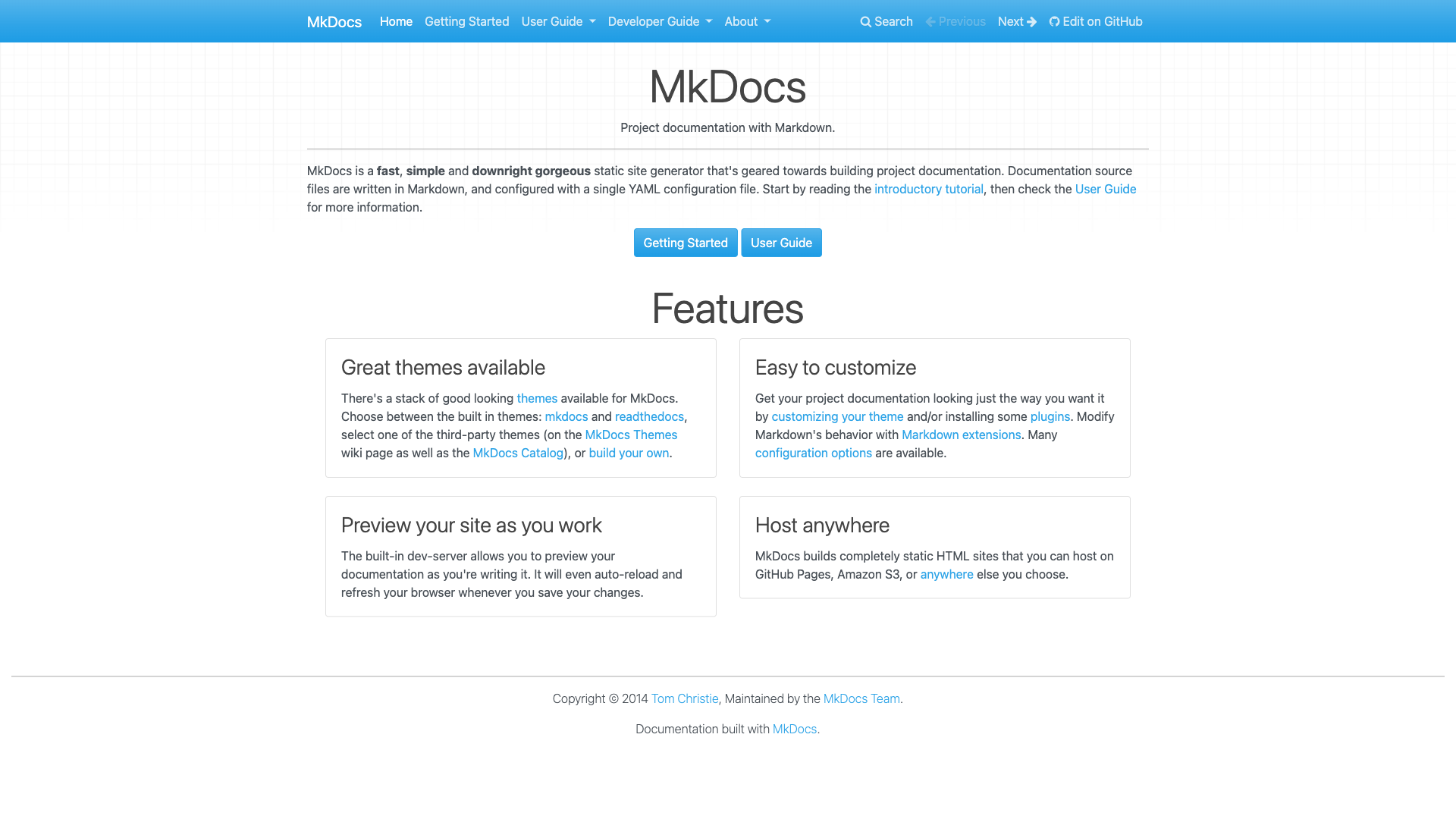 MkDocs Website Homepage