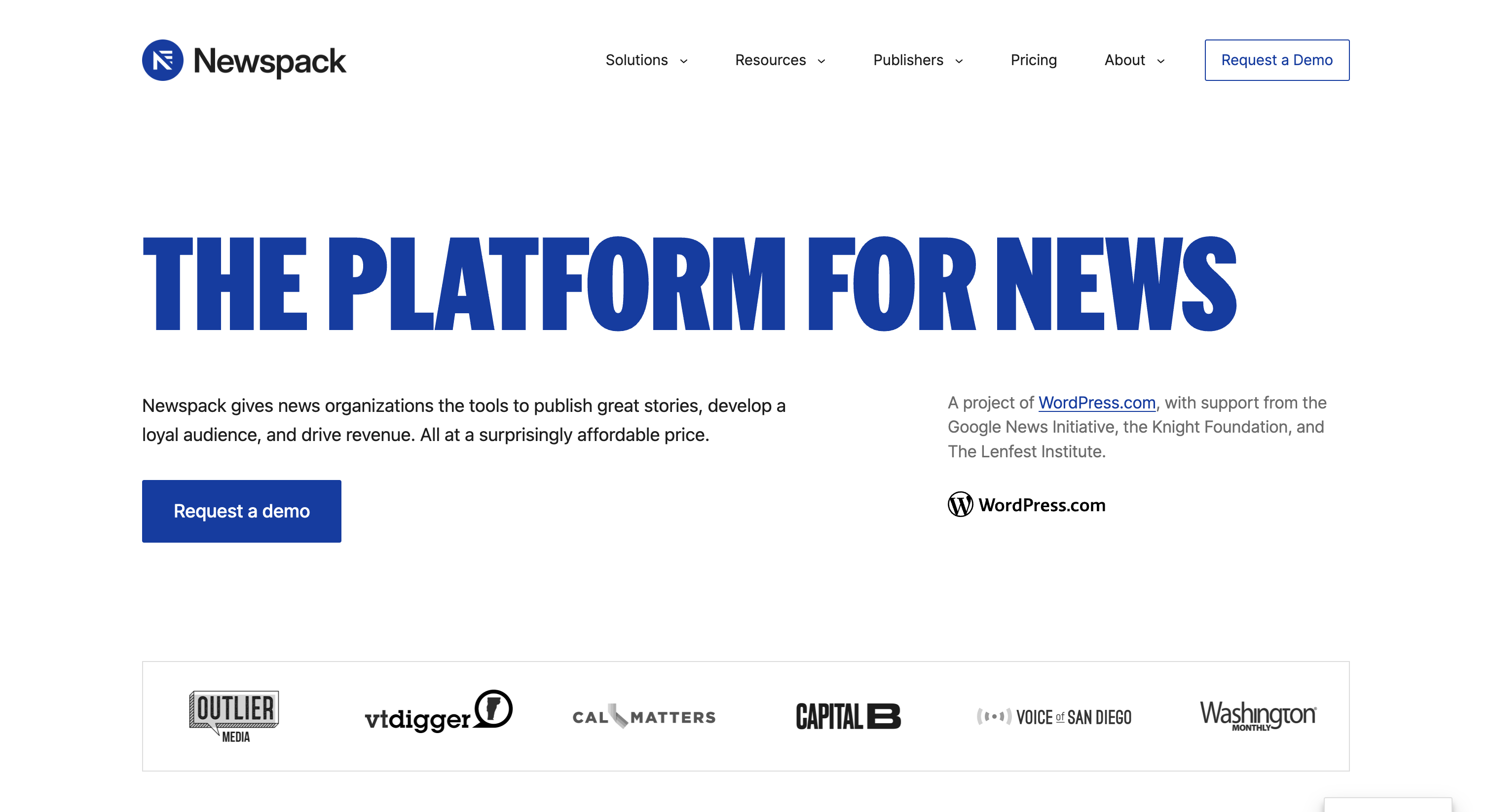 Newspack by Automattic Website Homepage