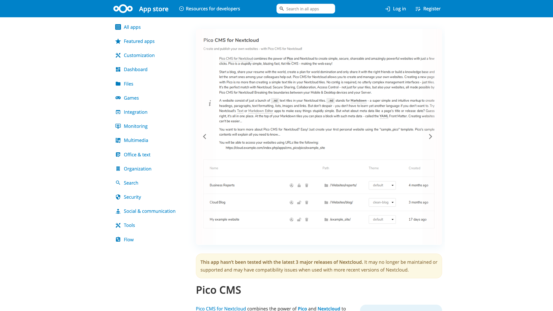 Pico for Nextcloud Website Homepage