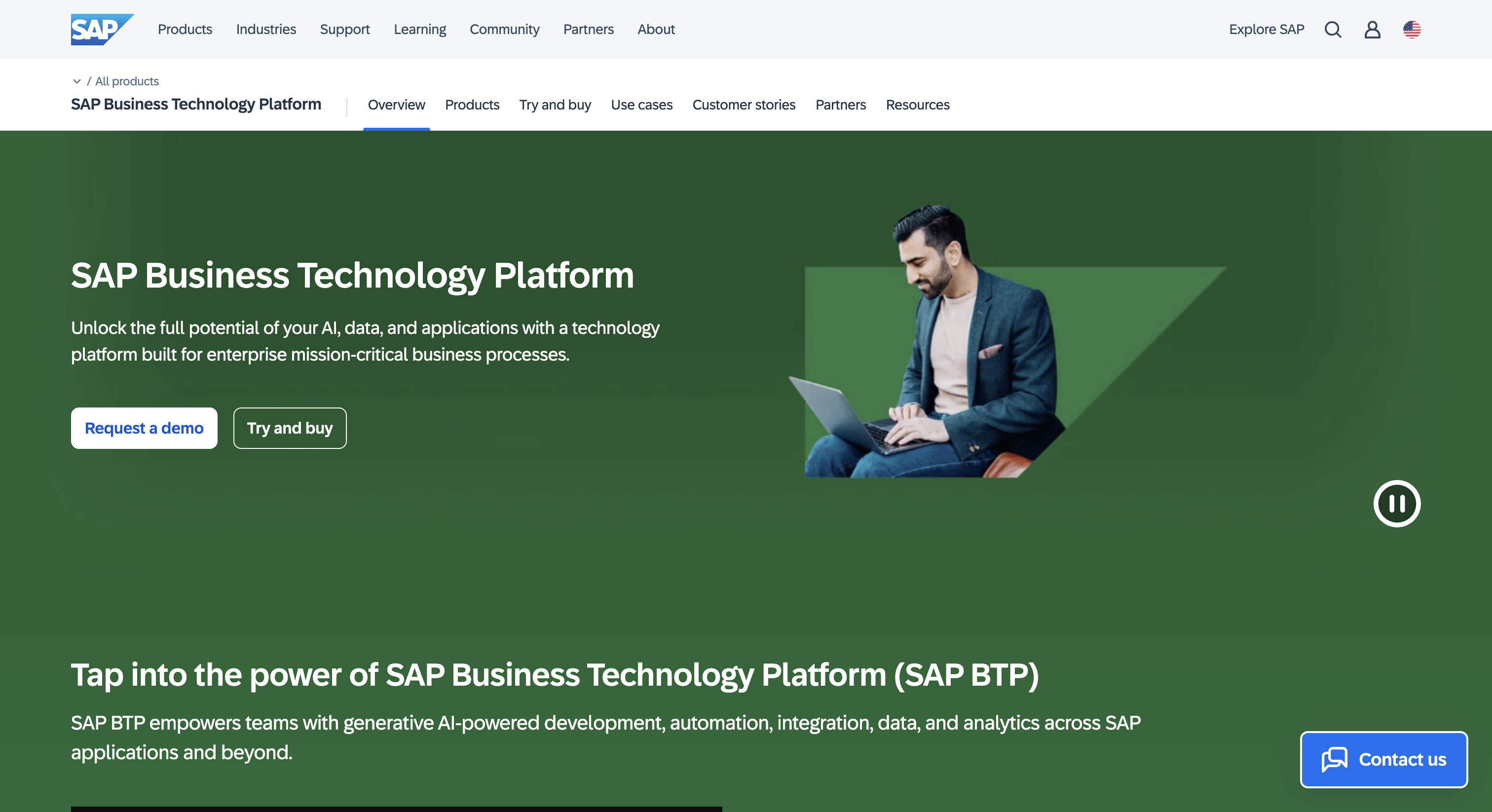 SAP Business Technology Platform Website Homepage