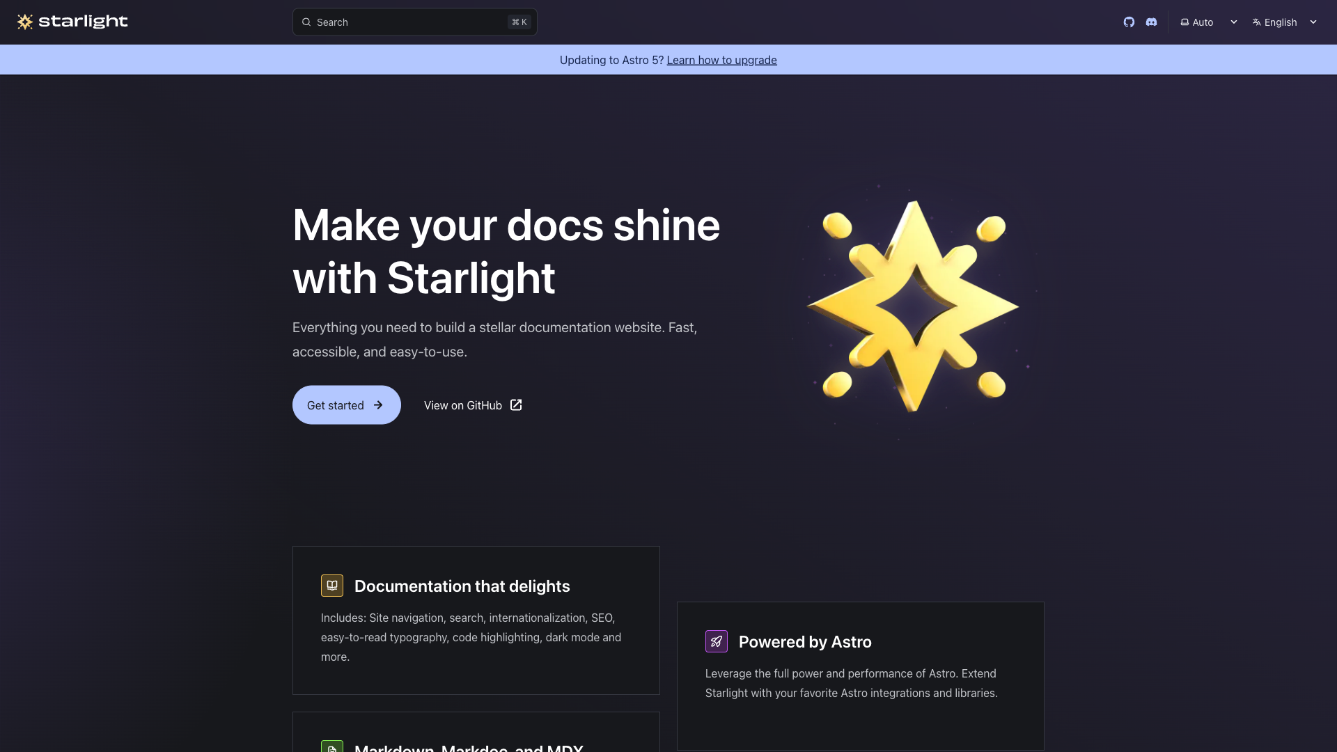 Starlight Website Homepage
