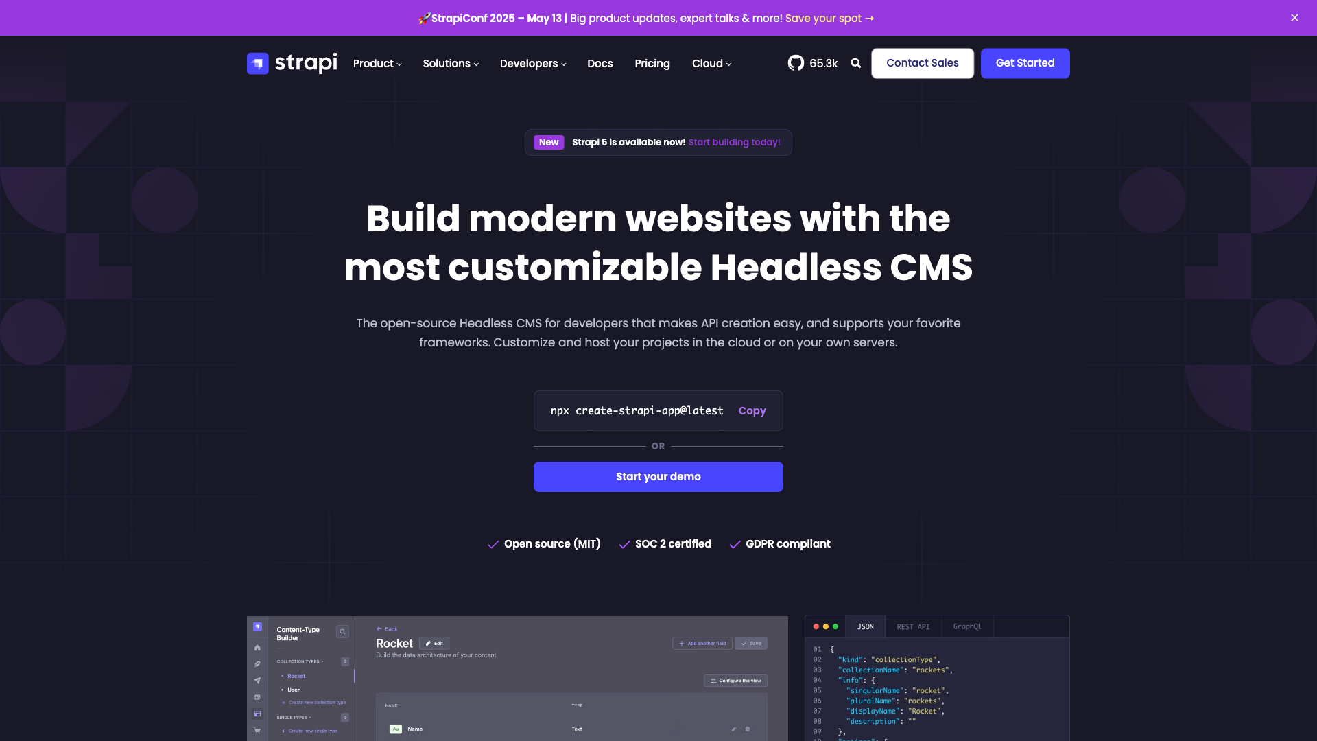 Strapi Website Homepage