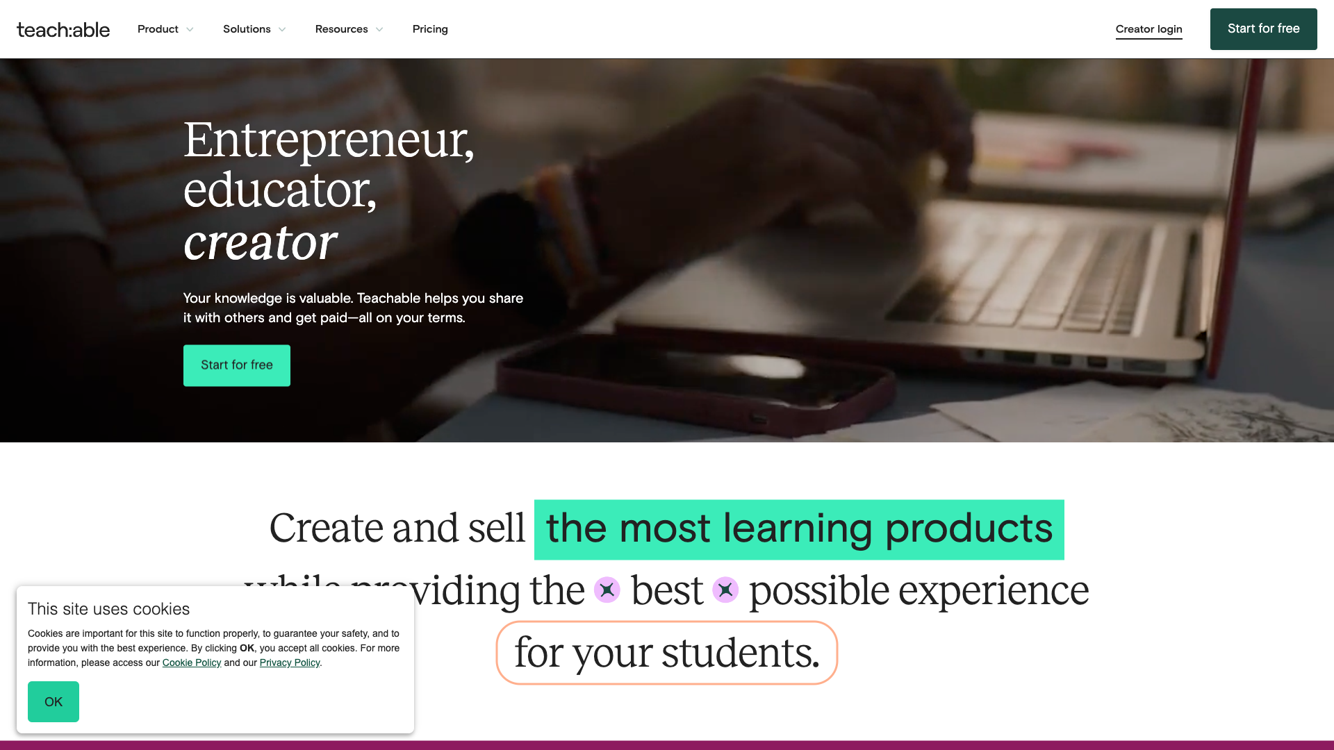 Teachable Website Homepage