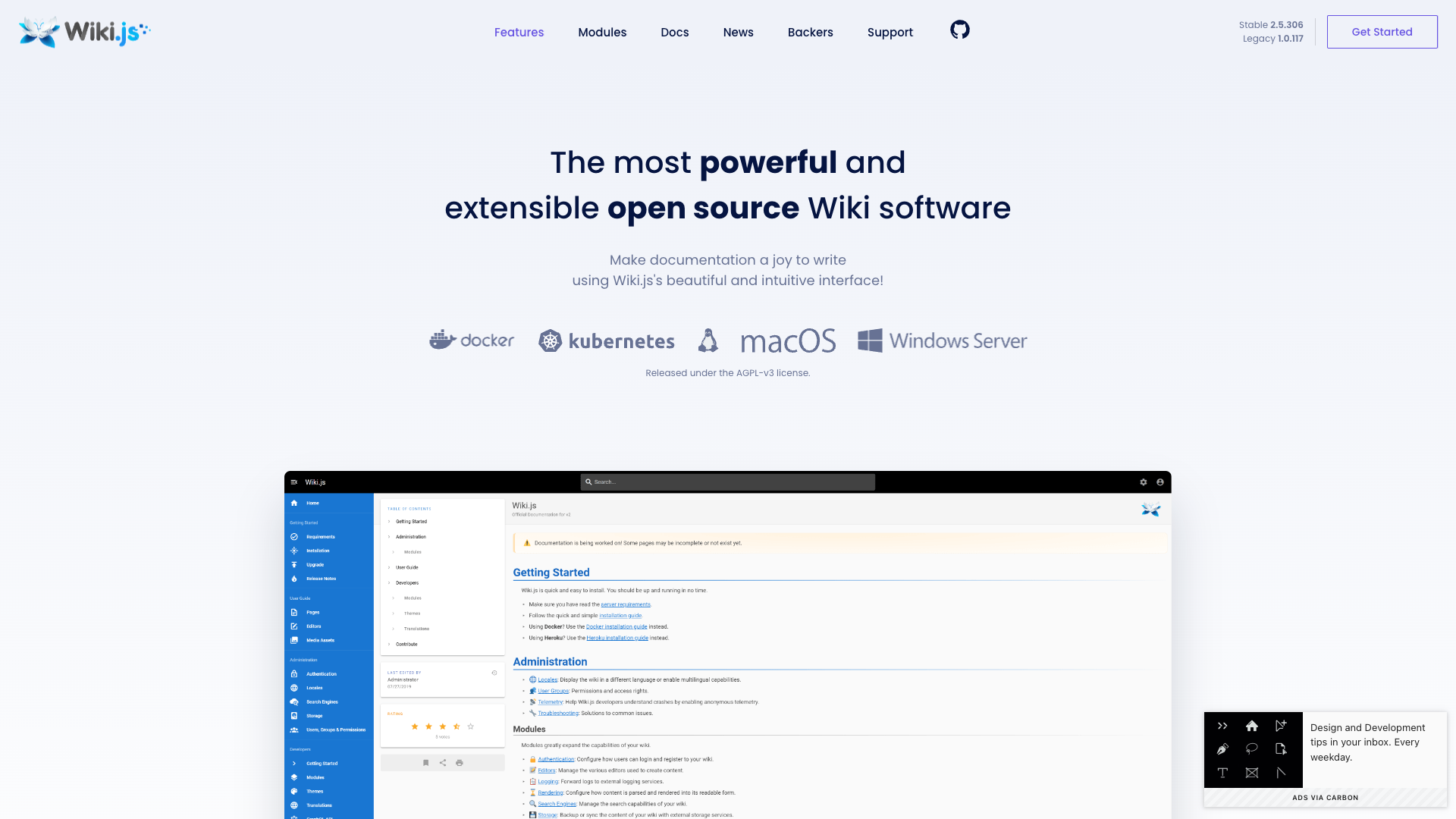 Wiki.js Website Homepage